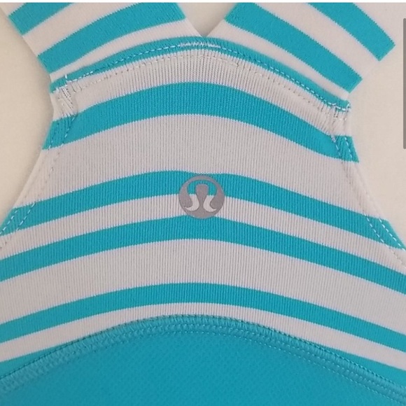 EUC 💎 Lululemon Deep V Athletic Tank Twin Stripe Spry Blue / Spry Blue Size 4 - Picture 3 of 5